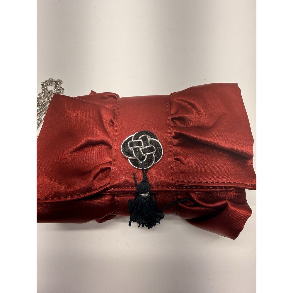 White House Black Market Red Satin Bow Evening Clutch Chain Strap Tassel WHBM - Picture 5 of 9